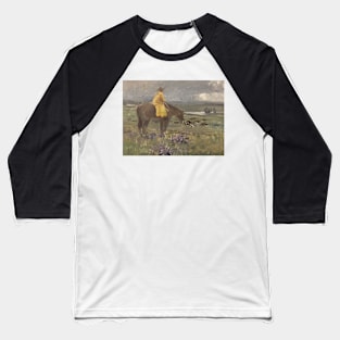 Yellow Rider Oil on Canvas Baseball T-Shirt